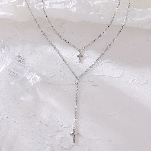 Double Layer Cross Pendant Necklace