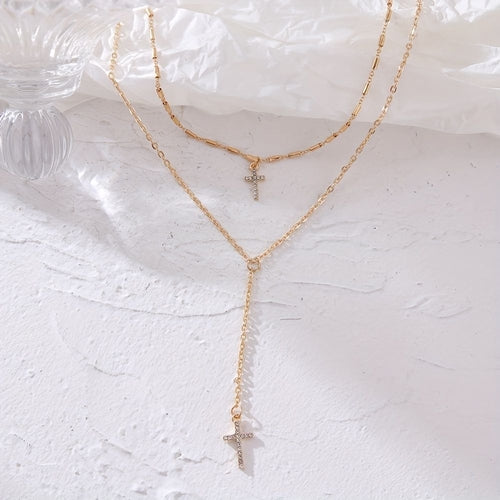 Double Layer Cross Pendant Necklace