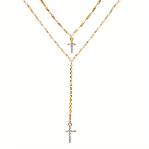 Double Layer Cross Pendant Necklace